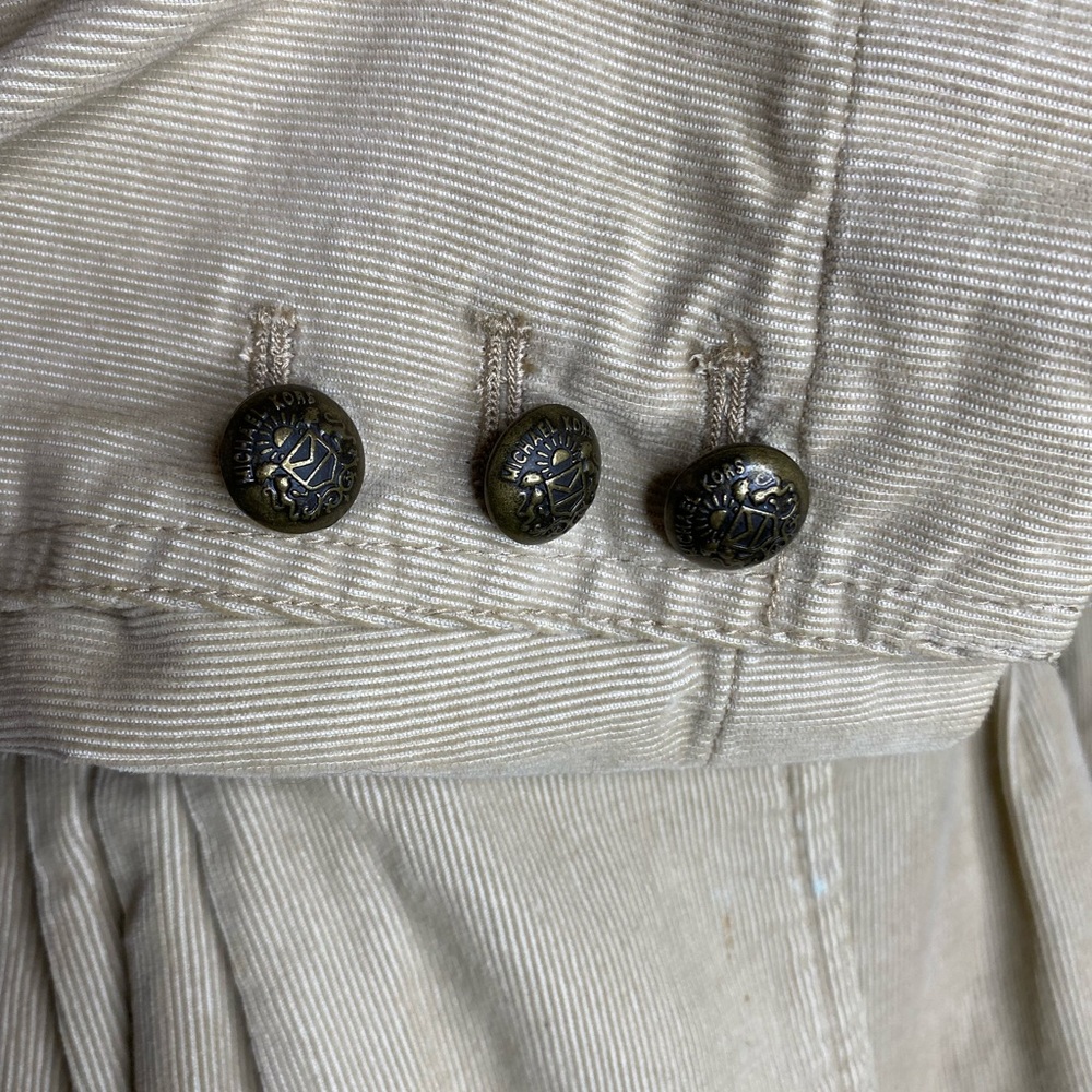 Michael Kors corduroy blazer tan, brass buttons pleated, pockets banded collar S - Picture 5 of 9
